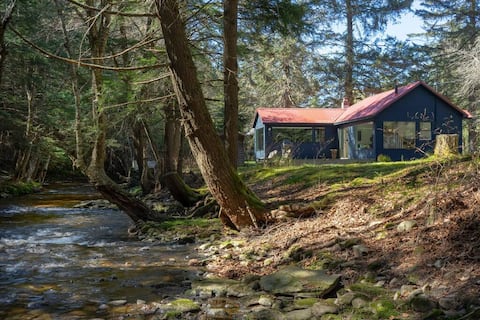 Modern creekside cabin in the Catskills