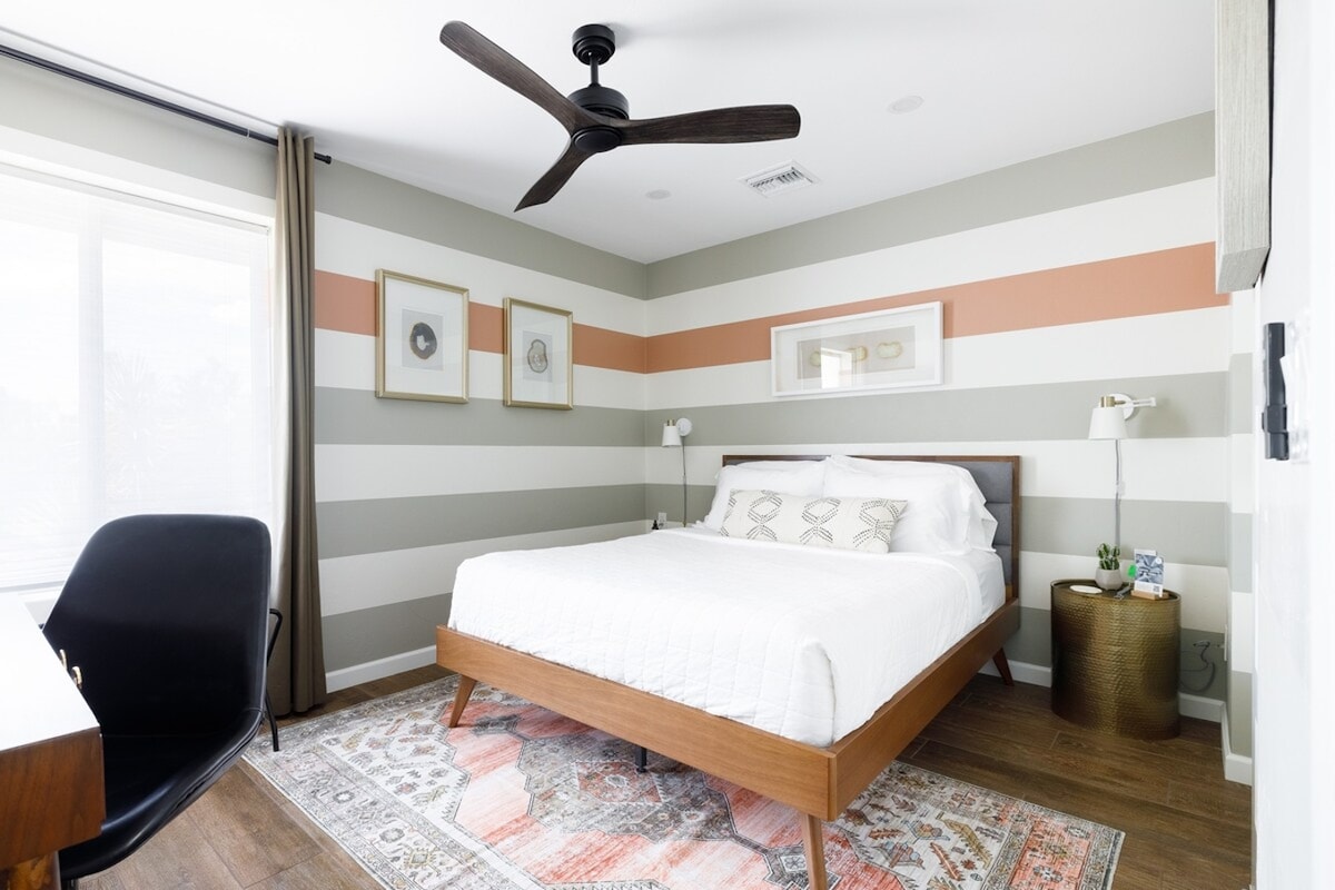 Agate room with a queen bed and thoughtful touches for a restful night's sleep.