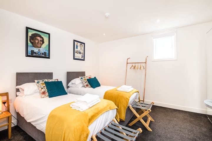 One of our four lower deck bedrooms, This room can sleep 3 people.Beds can be set up as one king and one single or 3 singles.