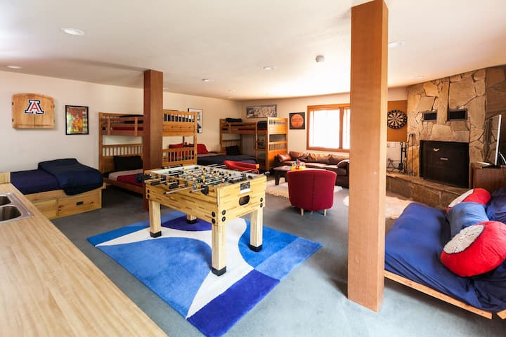 Bunk room and game room with foosball and other fun games. 