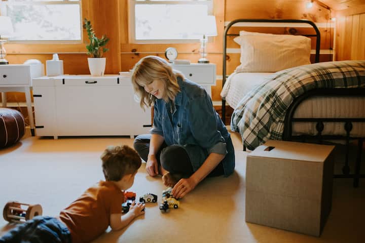 Family fun awaits in the loft!  With toys, games, and plenty of space to play, it’s the perfect spot for kids—and parents—to relax, laugh, and make memories together at the cabin.
