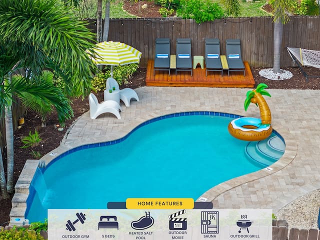 Heated Pool + Sauna + Gym + Movies Outside