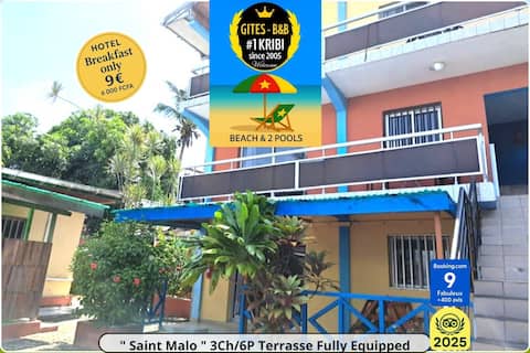 Apart' 3BR/6P · 1st fl. · B'fast opt Beach 2 Pool