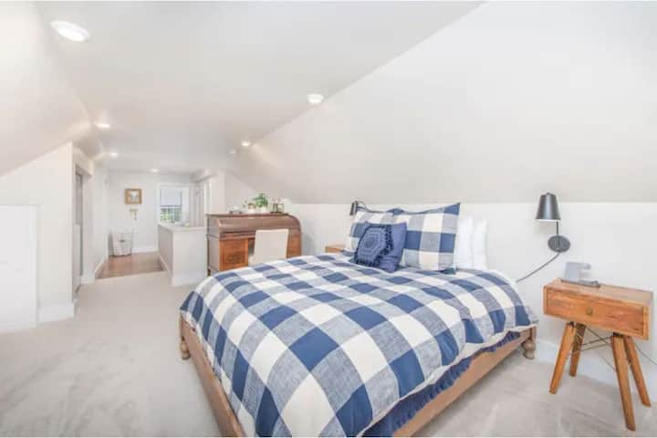 Need to get some work done? Use the desk and surge protector.