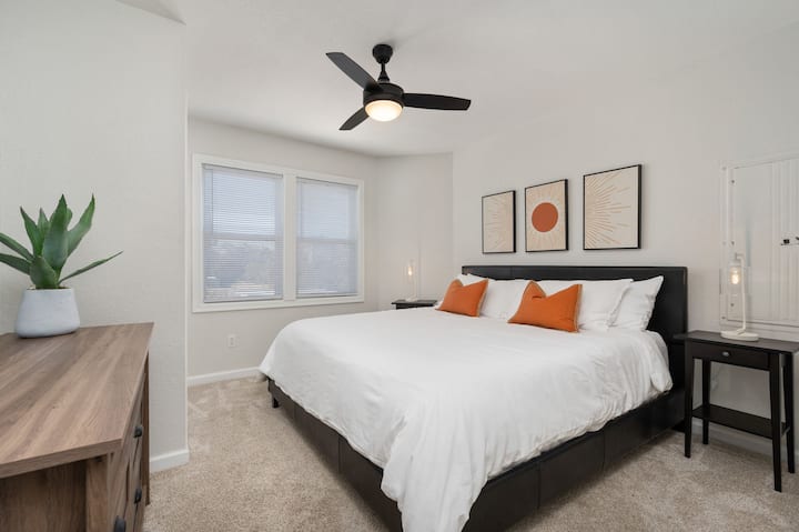 Mid Level King Bedroom With Plush Mattress and Bedding