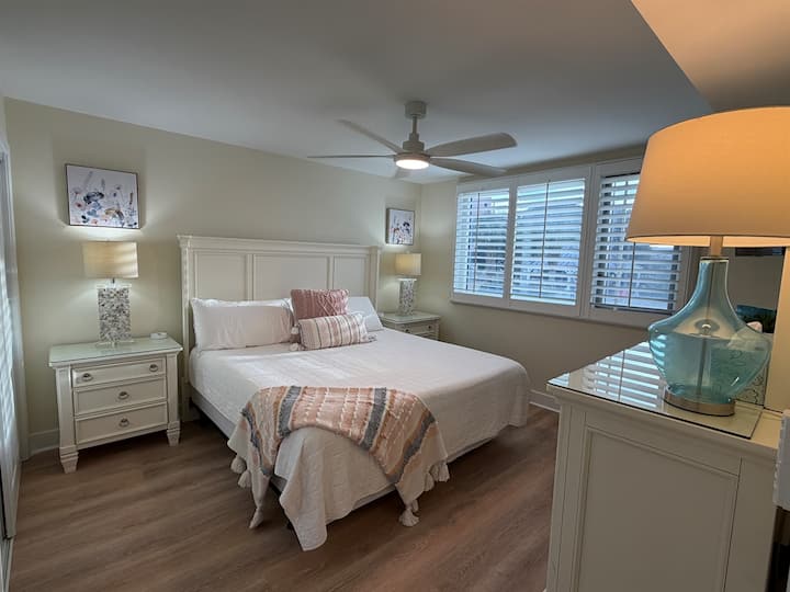 Our master bedroom has a comfy new bed, and Smart TV.