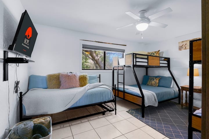 The second bedroom has bunk beds and a trundle