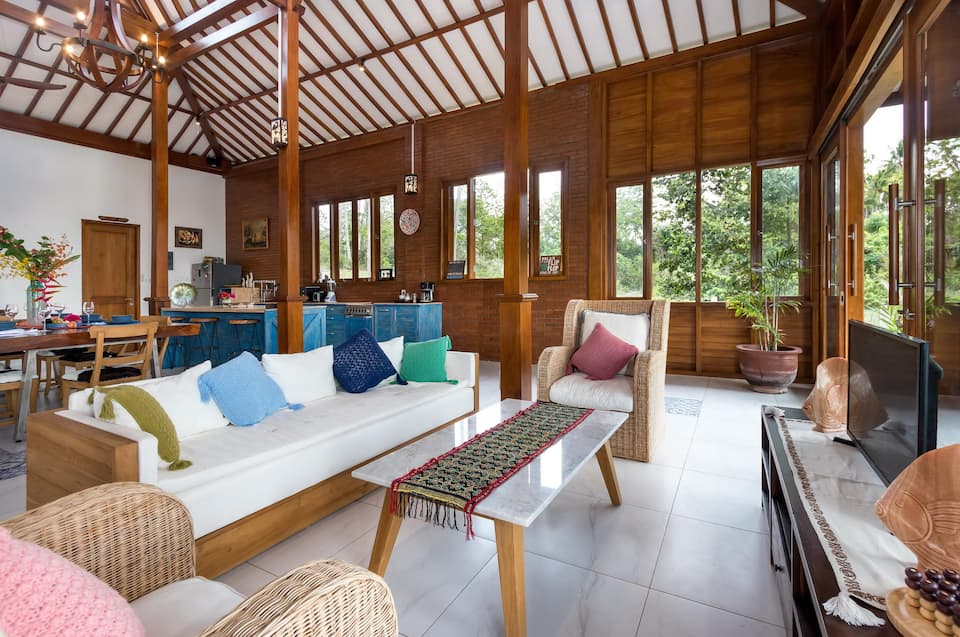 A Javanese joglo villa in a tropical fruit garden by the sea, Selemadeg, Tabanan, Bali, Indonesia, photo 8 of 10