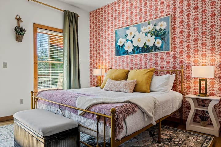 Our other designer-remodeled King suite (downstairs) has beautiful flowery vibes