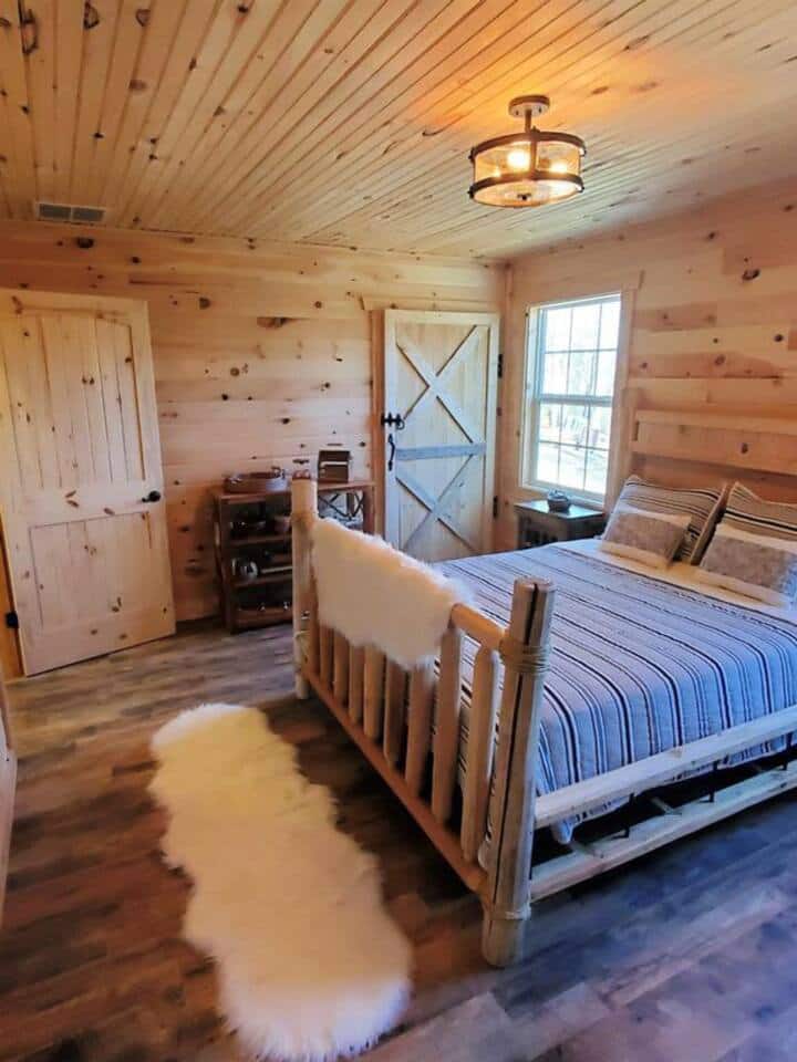 Queen Log bed in guest bedroom.