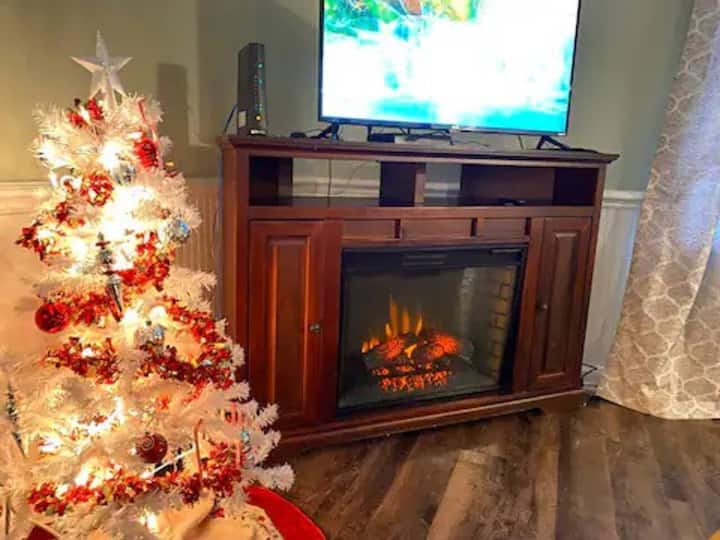 Electric fireplace with or without heat for ambiance.  
