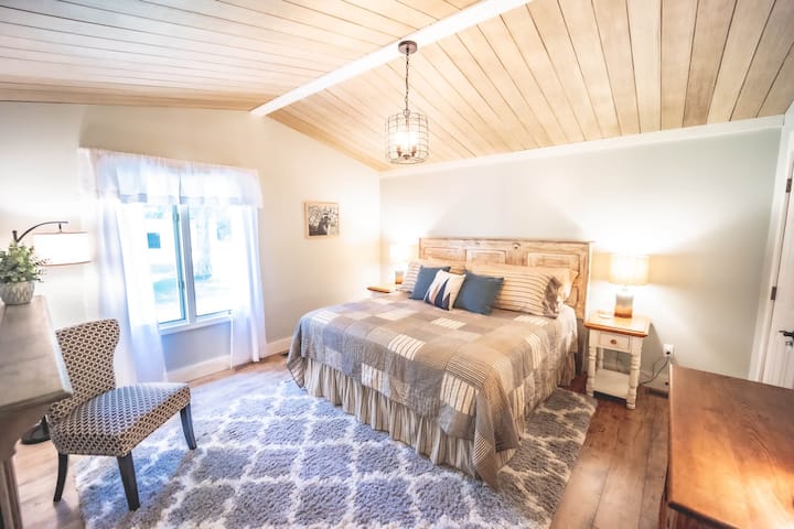 The large master bedroom is cozy and will make you feel at home
