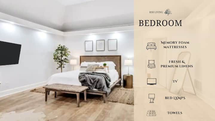 Comfortable bedroom with a memory foam mattress, fresh linens, and everything you need for a restful stay.