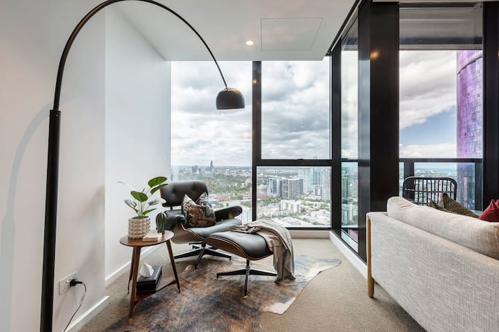 Nordic Condo • Work Nook with 180° Cityscape Views