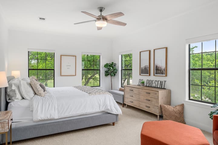 Indoors, Home Decor, Ceiling Fan, Furniture, Bed