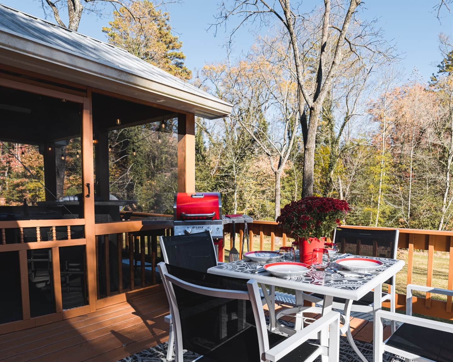 Sit down to a meal on the porch and let the autumn trees frame every bite.