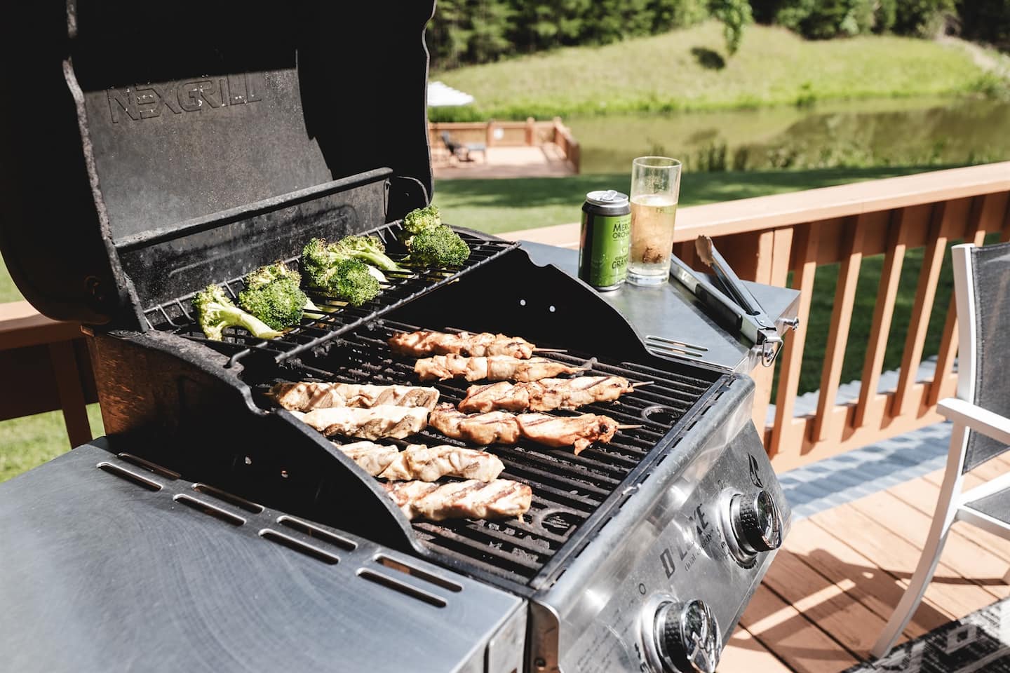 Grill up dinner with a cold drink in hand and the pond as your backdrop.