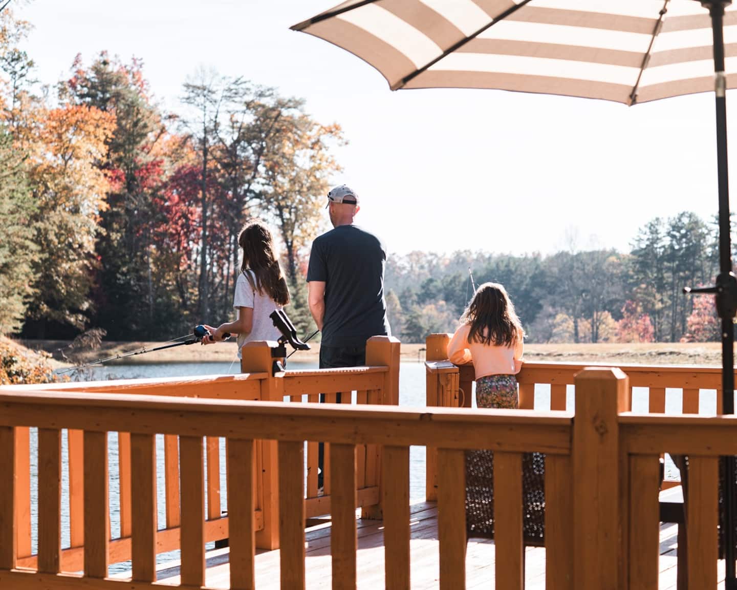 Cast a line off the covered dock with the whole family.
