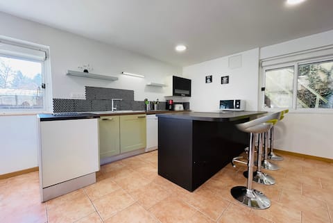 Large gite in a green setting on the banks of the