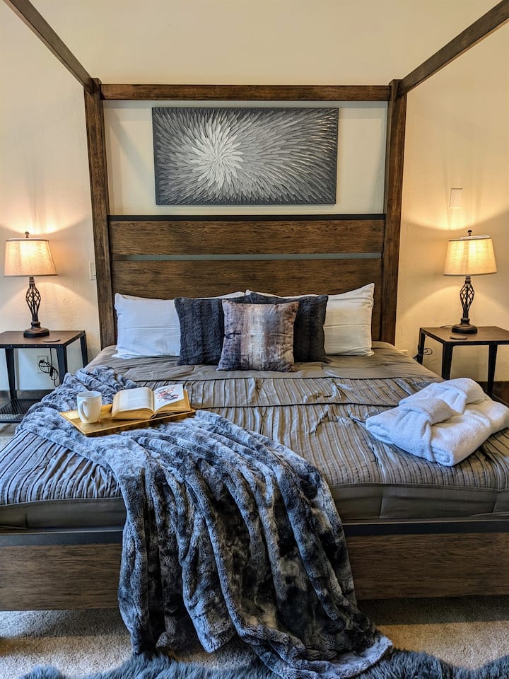 Primary Suite with new canopy bed frame