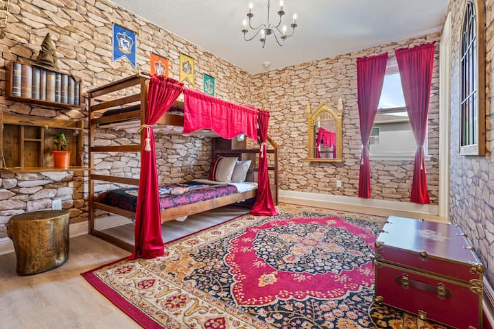 Spring magic awaits!  This charming room has space for 3 little adventurers to dream, play, and create bright, cheerful memories together all season long.