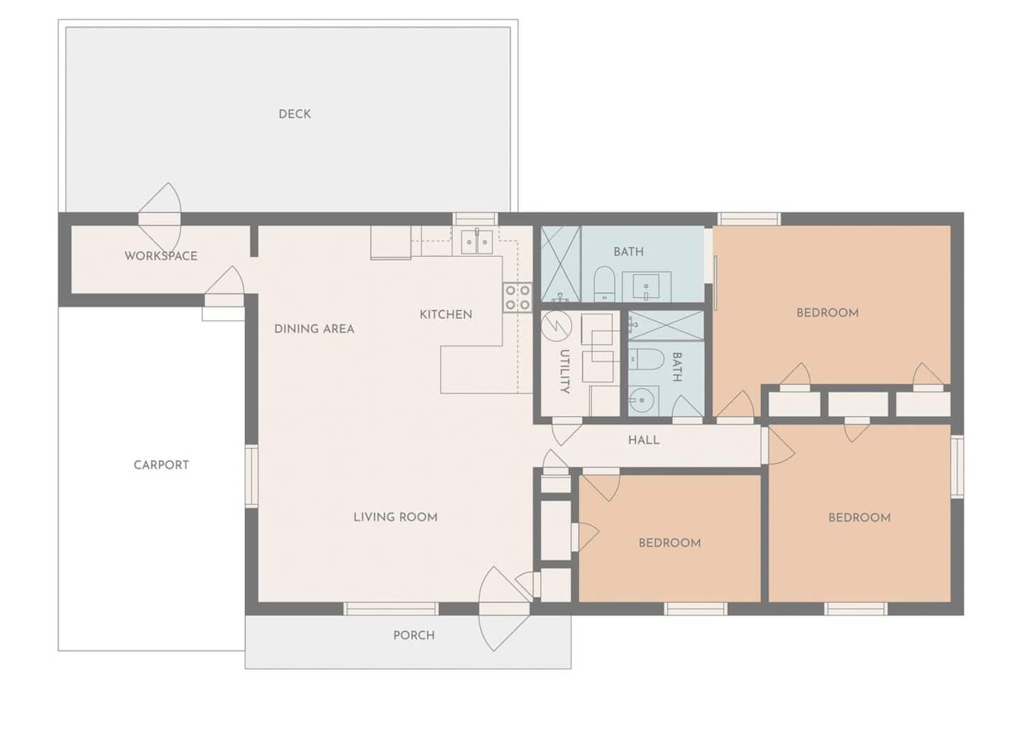 Floor plan of the single-level cottage
