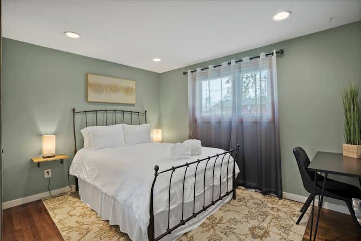 Queen bedroom 2 upstairs with office desk and huge closet