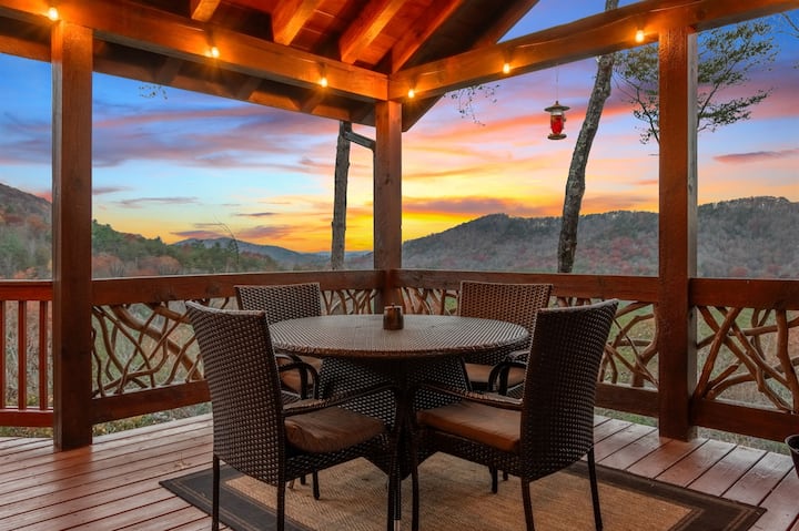 Mountain porch with fire