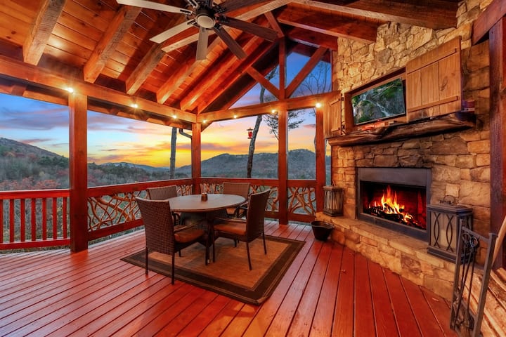 Outdoor living room with fireplace