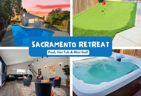 Sacramento Retreat w/ Pool, Tub, & Backyard Golf O