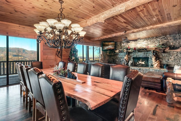 Luxurious Leather Chairs and Locally Crafted Wood Table for a 12-Person Dining Area.
