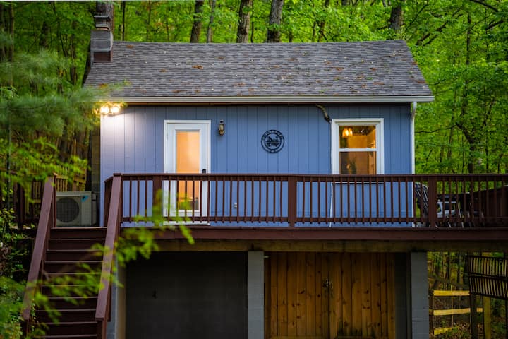 The Nook: Fenced yard, cabin, firepit