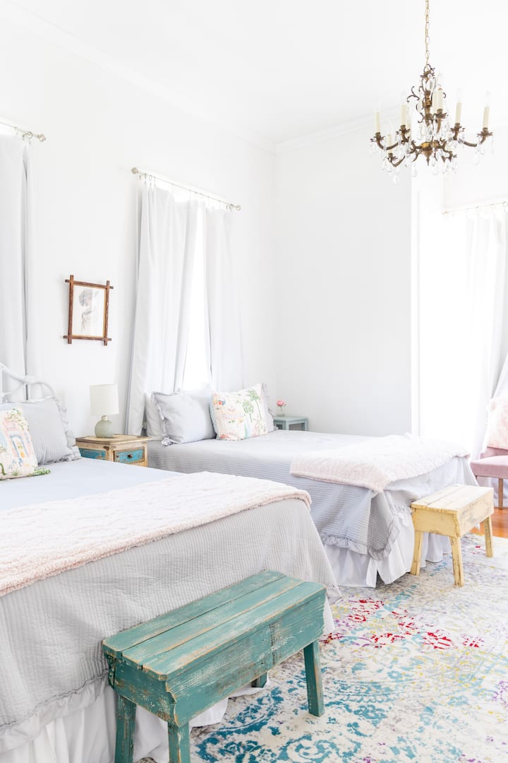 The front bedroom has two full size beds (sleeps 4).