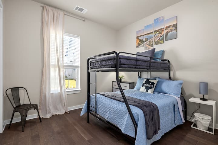 Bunk Room with Single up and Full below.  Across the hall from Queen bedroom. 
