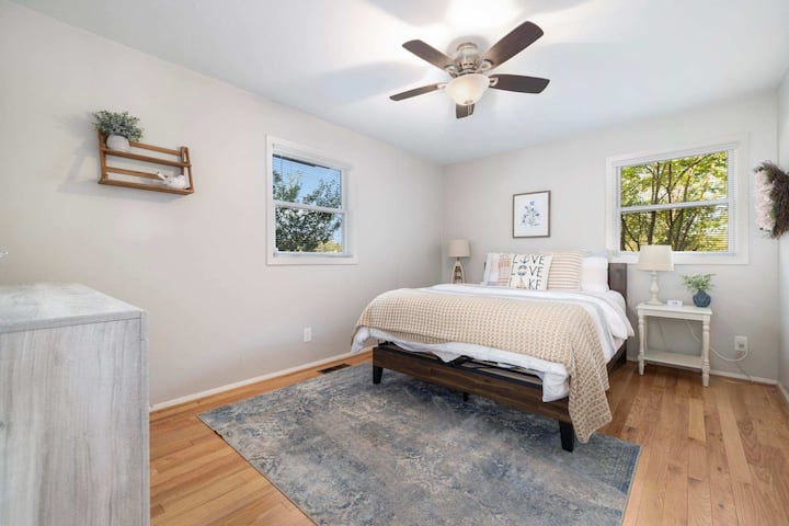 This spacious main-level bedroom offers convenience and comfort, perfect for a relaxing stay.