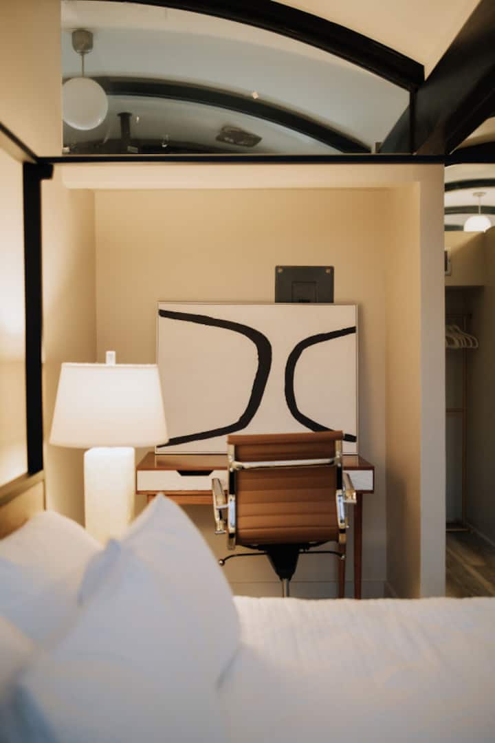 Desk set-up for "work-from-home-away-from-home" or for writing when inspired by the beautiful courtyard behind you.