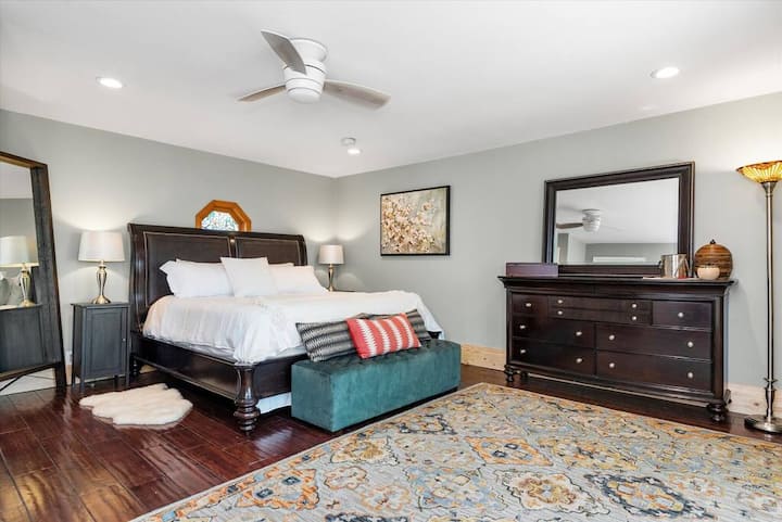 Luxury Jasper Suite King Bed. This room includes its own coffee bar (Keurig single cup w/amenities - not pictured).