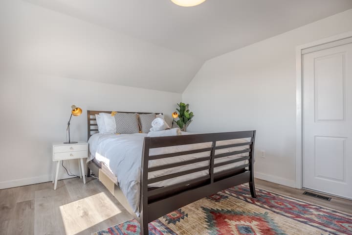 Queen bed in large 3rd bedroom. Pro tip: this room overlooks the lavender farm across the street!