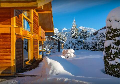 Mountain view and beautiful garden