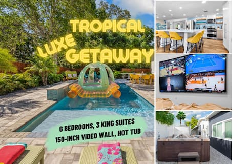 6BR Sleeps 21 Tropical Villa Heated Pool Hot Tub
