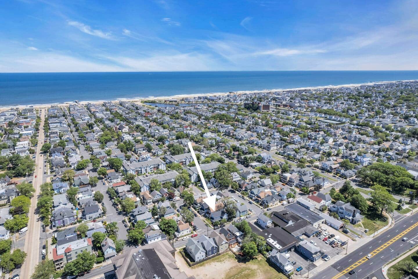 Aerial view of the neighborhood grid, with the apartment's block visible