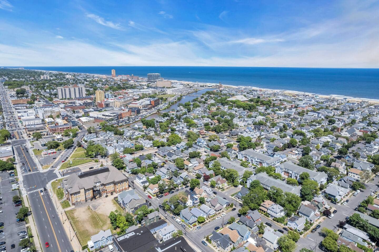 Aerial view along the coastline toward Asbury Park