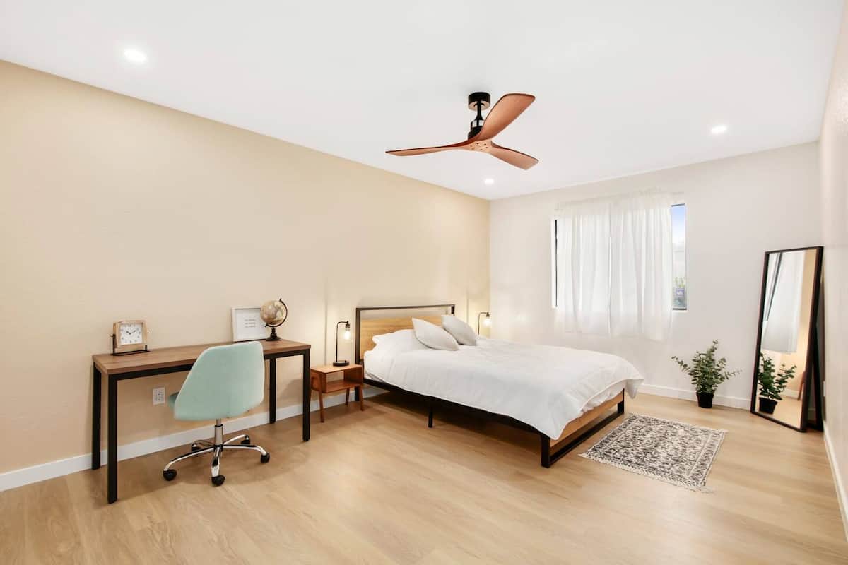 Queen bedroom with dedicated workspace desk in El Cajon California rental