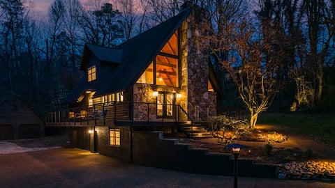 Modern A-Frame w/ Loft & Stunning Stone Fireplace