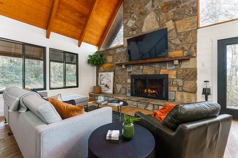 Modern A-Frame w/ Loft & Stunning Stone Fireplace