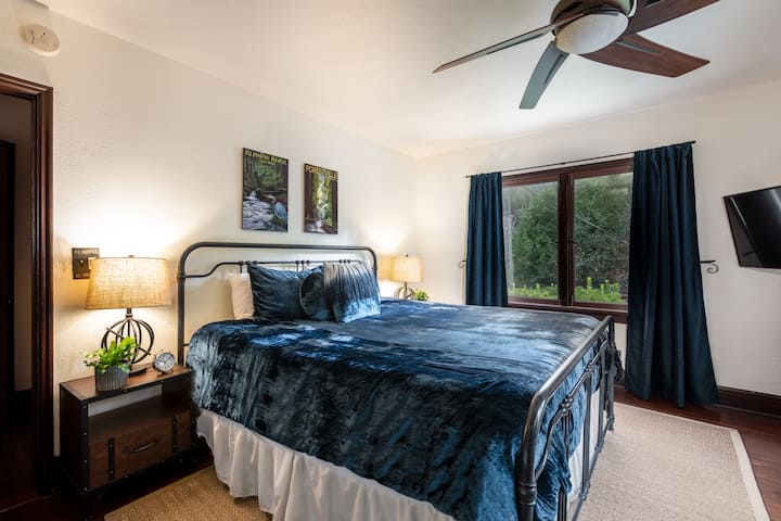 The first bedroom upstairs has a King bed.