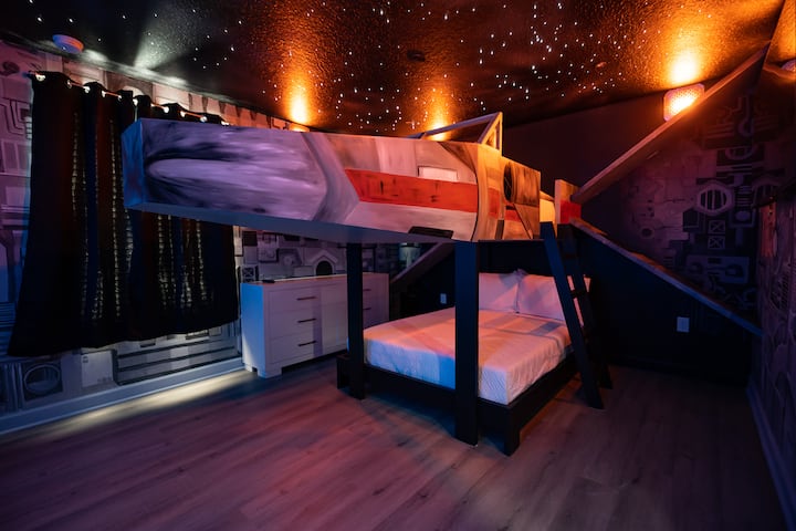X Wing twin over full bunkbed with 55" 4K Smart TV
