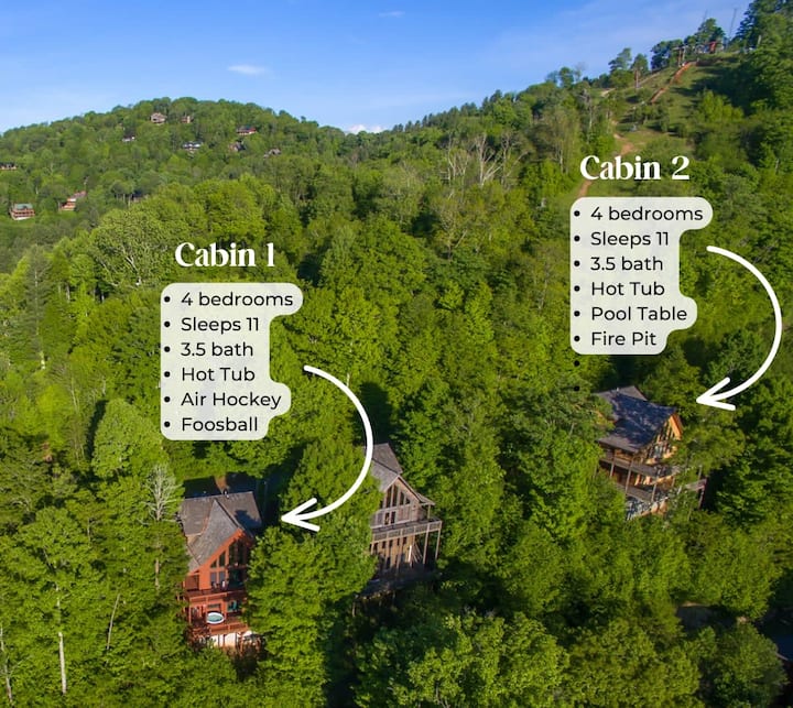 2 Cabins Sleep 22 100 Feet Apart 8 Bedroom 6 Baths Cabins for Rent in