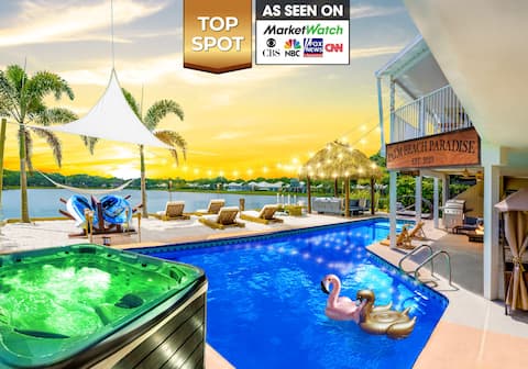 Waterfront Villa BBQ, Htd Pool, Cinema and Tiki