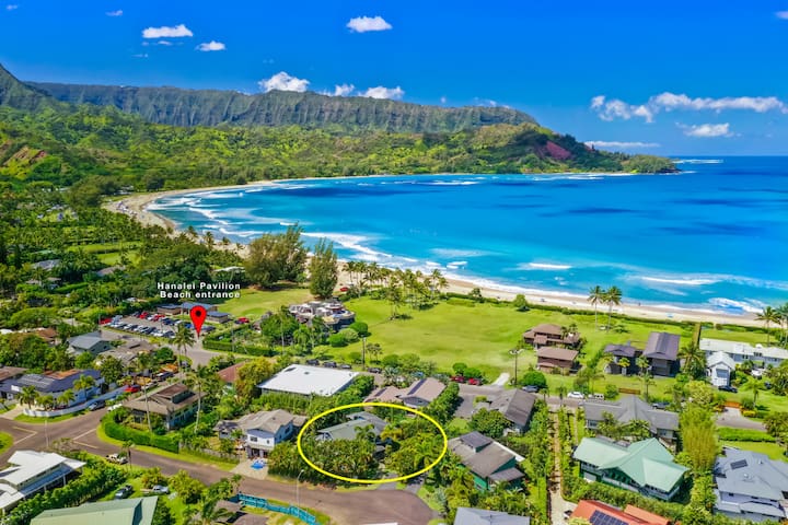 Hoaloha- Few Steps to Hanalei Bay+AC & Hot Tub